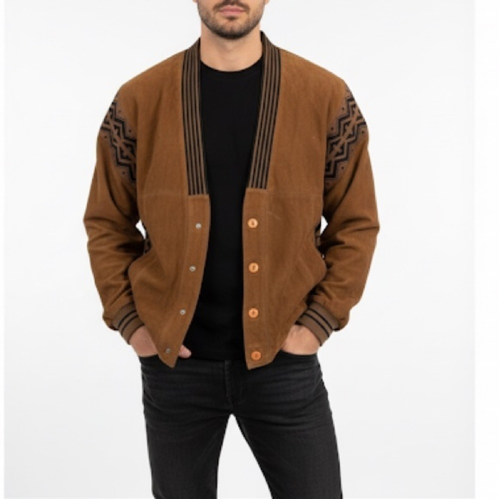 Vintage Torras Suede Leather Grandpa Jacket Brown Western Bomber Sz 46